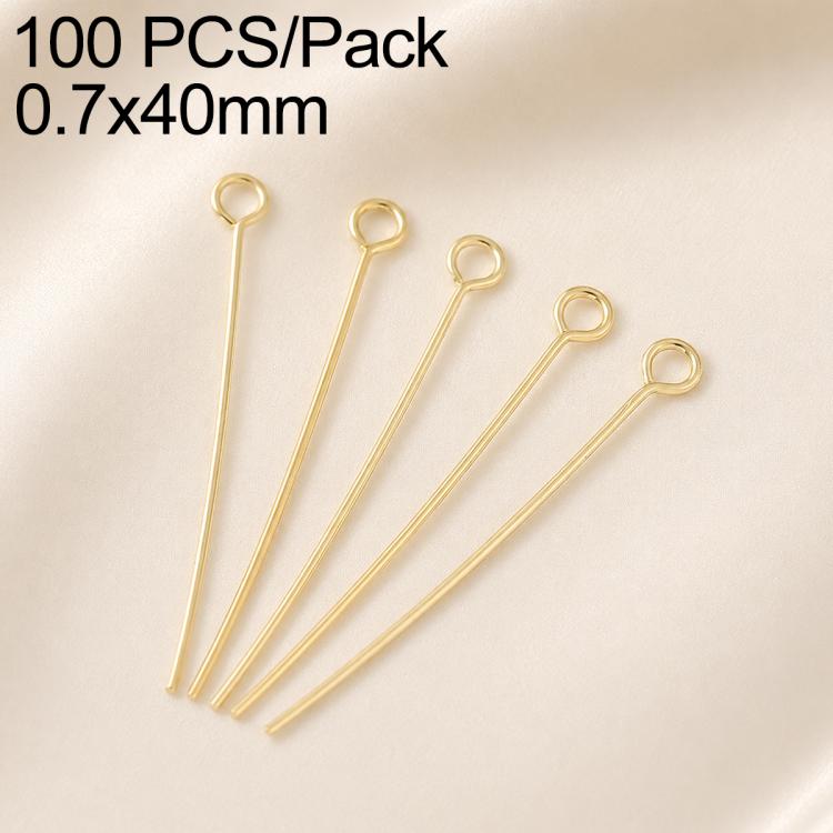 Confezione da 100 perni in ottone placcato oro con testa a sfera per la creazione di orecchini e gioielli fai da te., 0.7x40mm, 0.7x50mm
