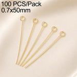 Confezione da 100 perni in ottone placcato oro con testa a sfera per la creazione di orecchini e gioielli fai da te., 0.7x40mm, 0.7x50mm