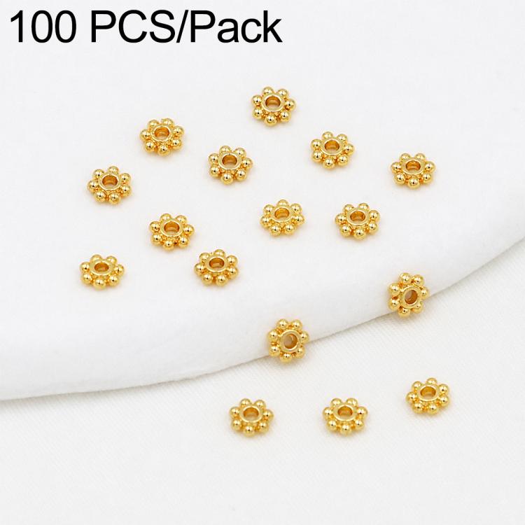 Confezione da 100 pezzi di copriperline a forma di fiocco di neve placcati in oro, distanziatori per la creazione di gioielli fai da te., Gear Snowflake 4mm, Gear Snowflake 5mm, Gear Snowflake 6mm