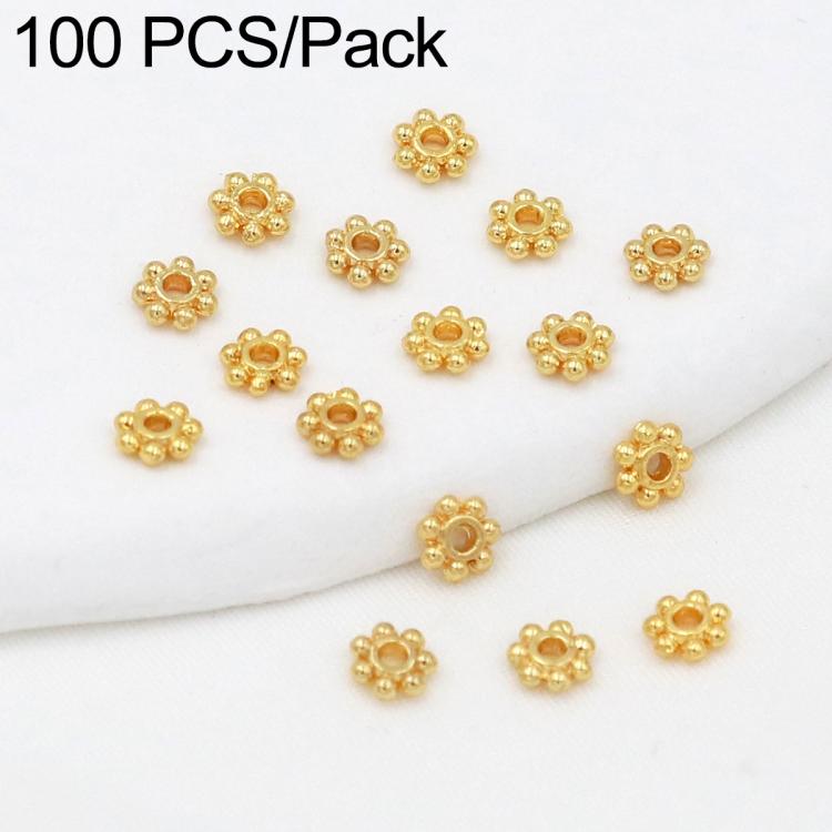 Confezione da 100 pezzi di copriperline a forma di fiocco di neve placcati in oro, distanziatori per la creazione di gioielli fai da te., Gear Snowflake 4mm, Gear Snowflake 5mm, Gear Snowflake 6mm