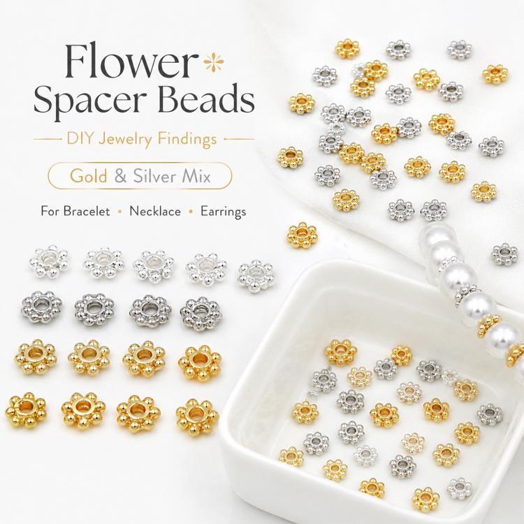 Confezione da 100 pezzi di copriperline a forma di fiocco di neve placcati in oro, distanziatori per la creazione di gioielli fai da te., Gear Snowflake 4mm, Gear Snowflake 5mm, Gear Snowflake 6mm
