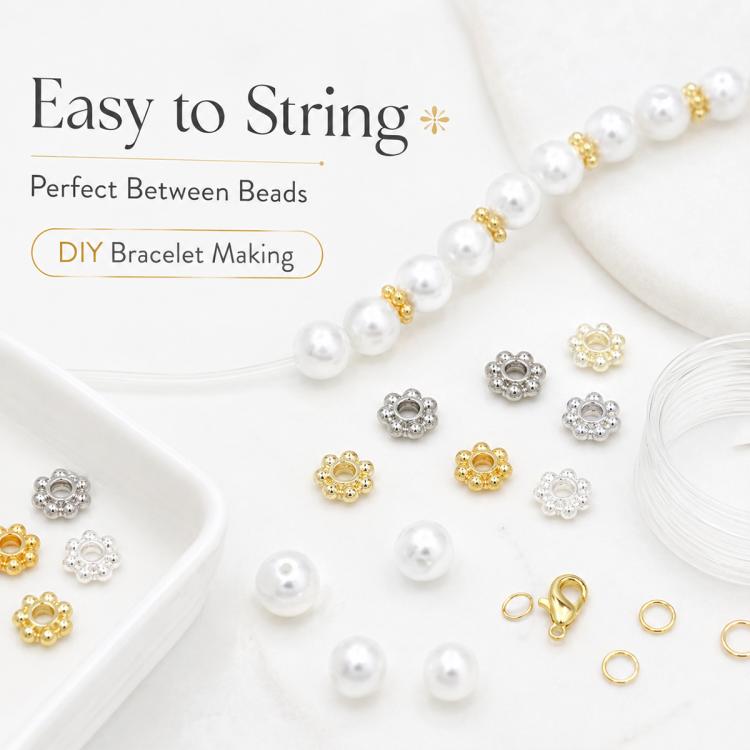 Confezione da 100 pezzi di copriperline a forma di fiocco di neve placcati in oro, distanziatori per la creazione di gioielli fai da te., Gear Snowflake 4mm, Gear Snowflake 5mm, Gear Snowflake 6mm