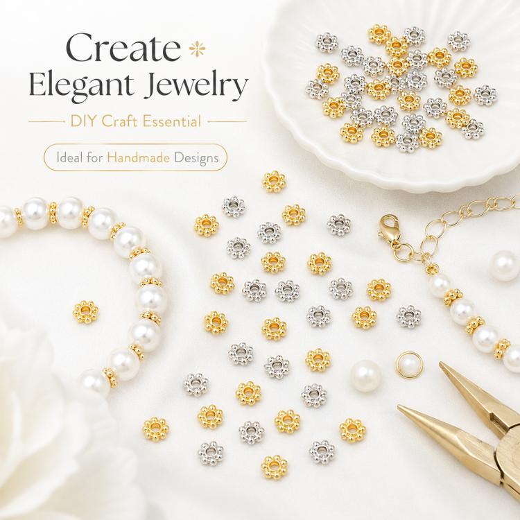 Confezione da 100 pezzi di copriperline a forma di fiocco di neve placcati in oro, distanziatori per la creazione di gioielli fai da te., Gear Snowflake 4mm, Gear Snowflake 5mm, Gear Snowflake 6mm