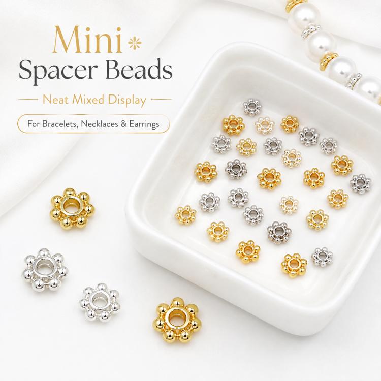 Confezione da 100 pezzi di copriperline a forma di fiocco di neve placcati in oro, distanziatori per la creazione di gioielli fai da te., Gear Snowflake 4mm, Gear Snowflake 5mm, Gear Snowflake 6mm