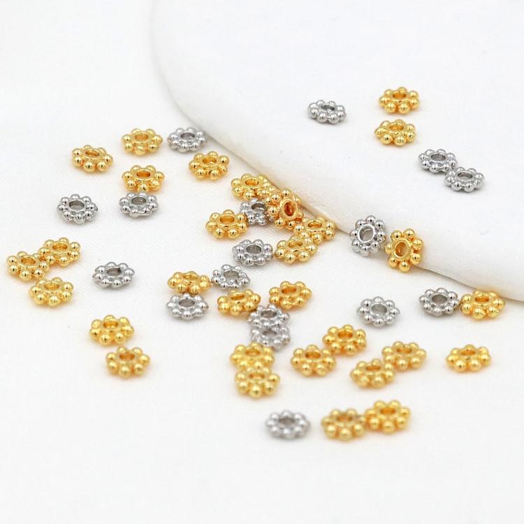 Confezione da 100 pezzi di copriperline a forma di fiocco di neve placcati in oro, distanziatori per la creazione di gioielli fai da te., Gear Snowflake 4mm, Gear Snowflake 5mm, Gear Snowflake 6mm
