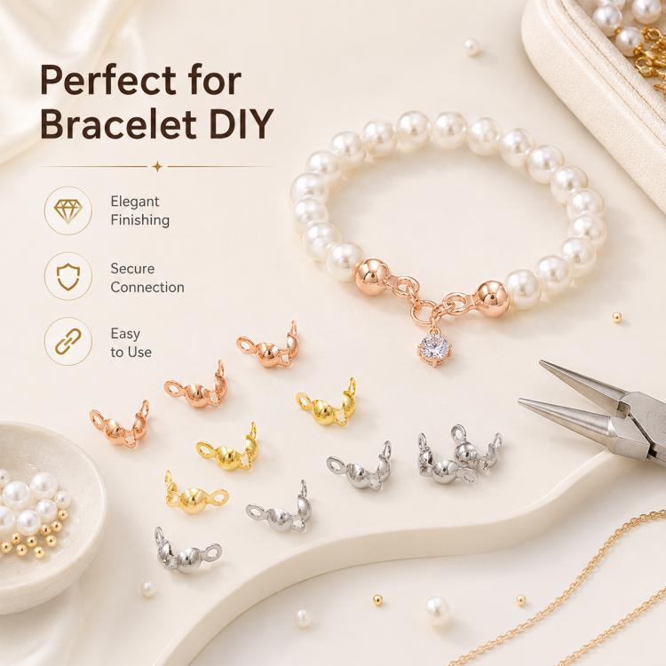 Confezione da 100 pezzi di coprinodi a crimpare a doppio anello in rame, perline, cappucci e nappe per la creazione di gioielli fai da te., Dual-Loop Buckle 3.2mm, Dual-Loop Buckle 3.6mm, Dual-Loop Buckle 4mm