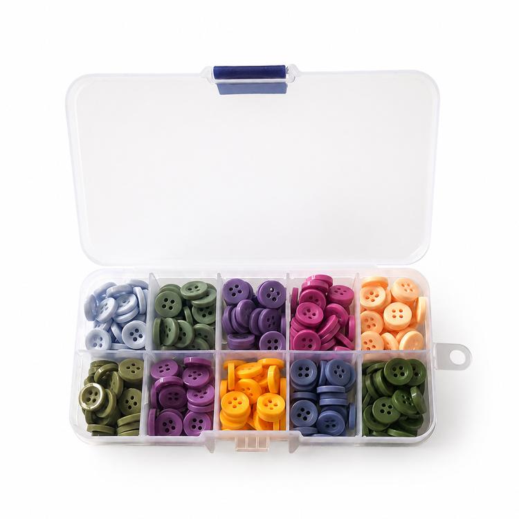 Kit fai da te con bottoni rotondi in resina a quattro fori di colori misti