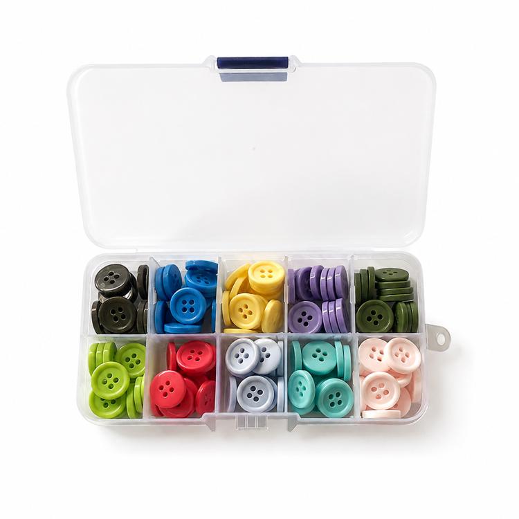 Kit fai da te con bottoni rotondi in resina a quattro fori di colori misti