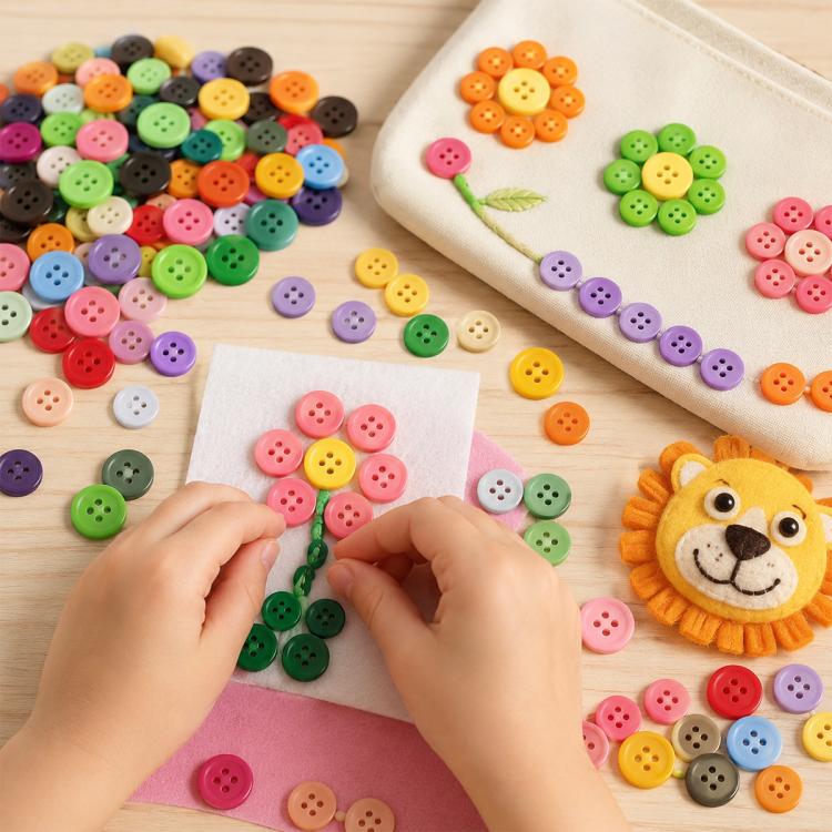 Kit fai da te con bottoni rotondi in resina a quattro fori di colori misti
