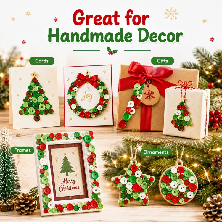 300 g/confezione Bottoni rotondi in resina di dimensioni miste per Natale Kit fai da te per bambini, 600-700 pezzi/confezione