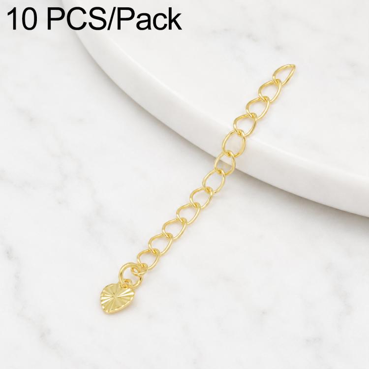 Confezione da 10 pezzi di catenelle di prolunga placcate in oro, resistenti allo scolorimento, per la creazione di collane e bracciali fai da te., 150 Chain 3mm Width 5cm Length, Heart 925 Silver, Rippled Heart, Rippled Plum Blossom, Rippled Leaf      ...