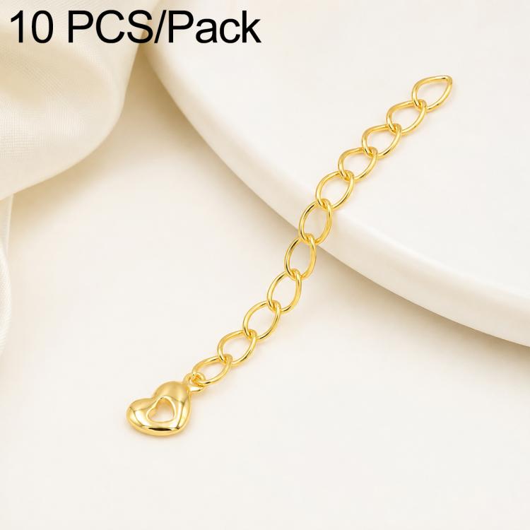 Confezione da 10 pezzi di catenelle di prolunga placcate in oro, resistenti allo scolorimento, per la creazione di collane e bracciali fai da te., 3D Cutout Heart, 3D Five-Pointed Star, 3D Rose, 3D Heart, 145 Chain 2.4mm Width 5cm Length               ...