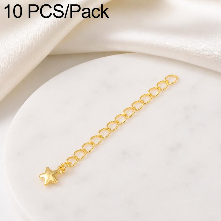 Confezione da 10 pezzi di catenelle di prolunga placcate in oro, resistenti allo scolorimento, per la creazione di collane e bracciali fai da te., 3D Cutout Heart, 3D Five-Pointed Star, 3D Rose, 3D Heart, 145 Chain 2.4mm Width 5cm Length               ...