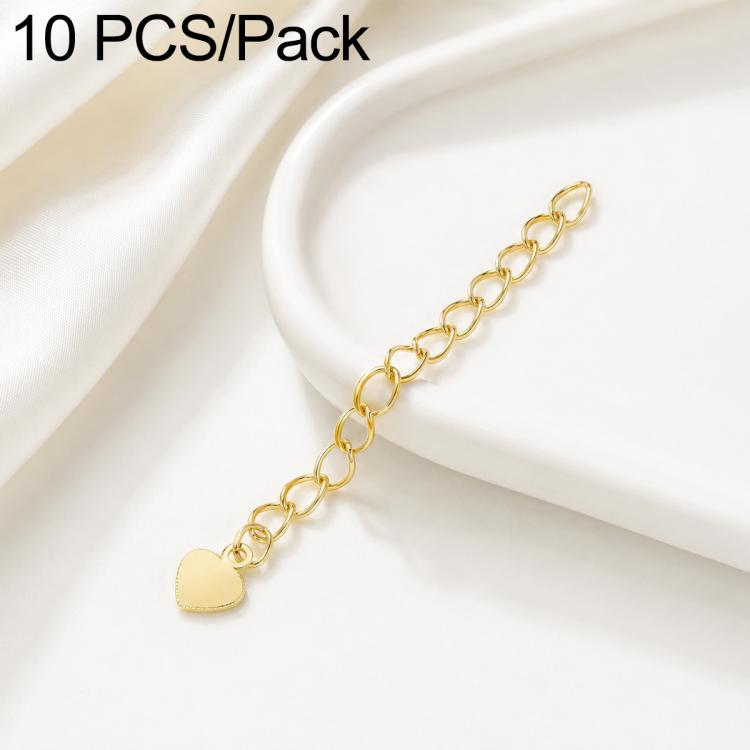 Confezione da 10 pezzi di catenelle di prolunga placcate in oro, resistenti allo scolorimento, per la creazione di collane e bracciali fai da te., S925 Heart-Shaped Charm, Crooked Heart S925, Smooth Unengraved Heart, Four-Leaf Clover Charm