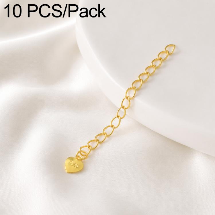 Confezione da 10 pezzi di catenelle di prolunga placcate in oro, resistenti allo scolorimento, per la creazione di collane e bracciali fai da te., S925 Heart-Shaped Charm, Crooked Heart S925, Smooth Unengraved Heart, Four-Leaf Clover Charm