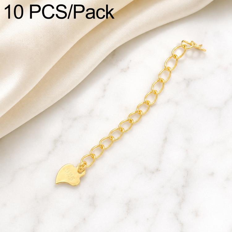 Confezione da 10 pezzi di catenelle di prolunga placcate in oro, resistenti allo scolorimento, per la creazione di collane e bracciali fai da te., S925 Heart-Shaped Charm, Crooked Heart S925, Smooth Unengraved Heart, Four-Leaf Clover Charm