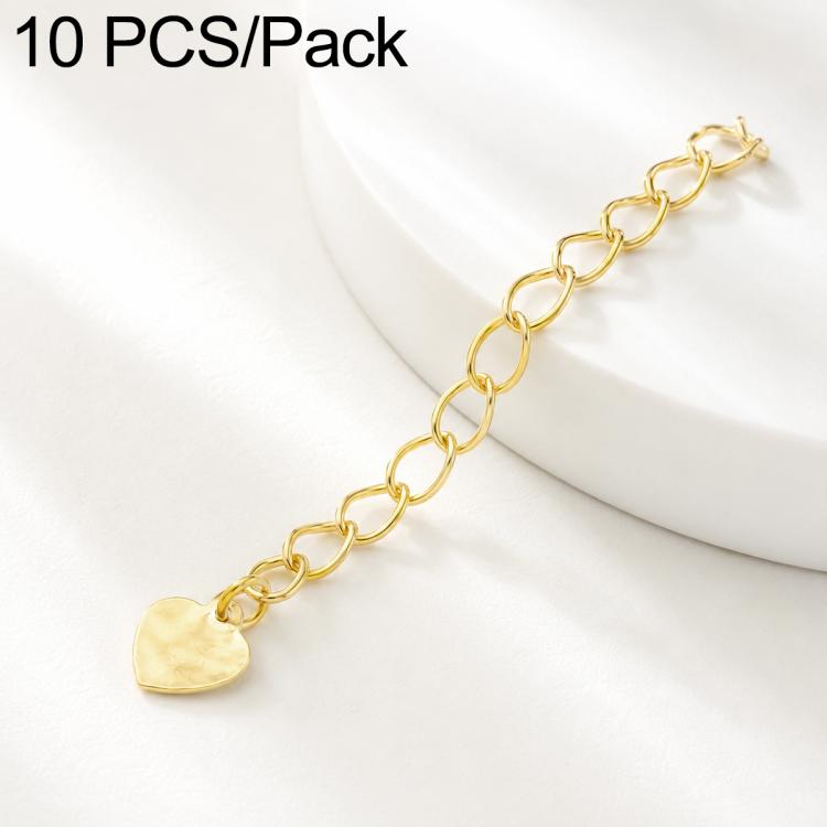 Confezione da 10 pezzi di catenelle di prolunga placcate in oro, resistenti allo scolorimento, per la creazione di collane e bracciali fai da te., S925 Heart-Shaped Charm, Crooked Heart S925, Smooth Unengraved Heart, Four-Leaf Clover Charm
