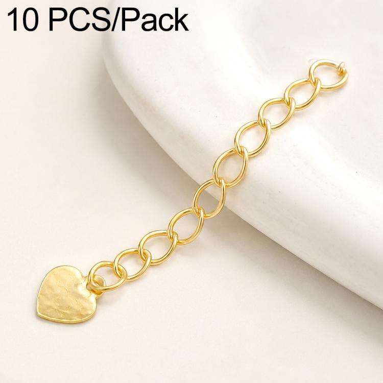 Confezione da 10 pezzi di catenelle di prolunga placcate in oro, resistenti allo scolorimento, per la creazione di collane e bracciali fai da te., S925 Heart-Shaped Charm, Crooked Heart S925, Smooth Unengraved Heart, Four-Leaf Clover Charm