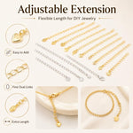 Confezione da 10 pezzi di catenelle di prolunga placcate in oro, resistenti allo scolorimento, per la creazione di collane e bracciali fai da te., 150 Chain 3mm Width 5cm Length, Heart 925 Silver, Rippled Heart, Rippled Plum Blossom, Rippled Leaf      ...