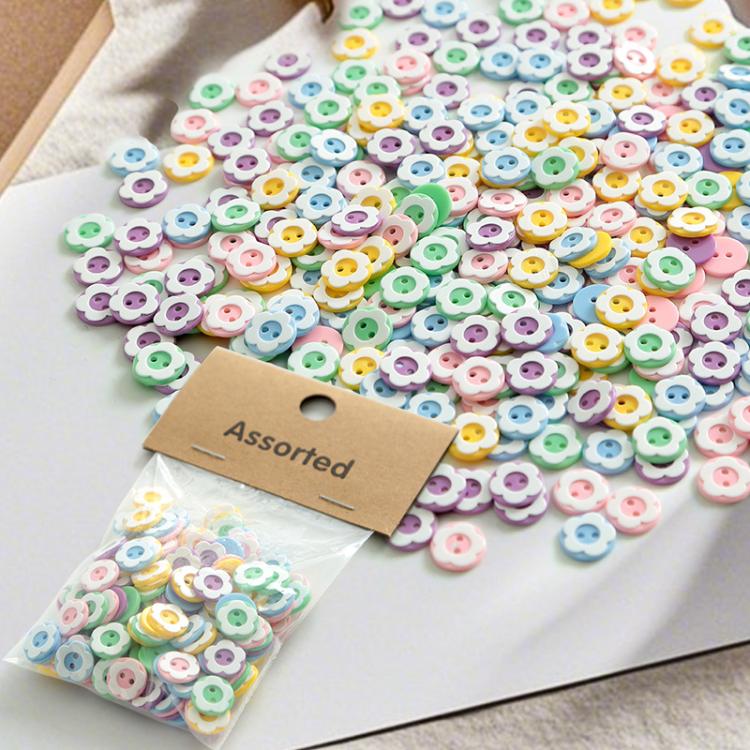 60 pezzi/confezione Bottoni in resina colorati a doppio strato da 12 mm con motivo a fiori di pruno Kit fai da te per bambini