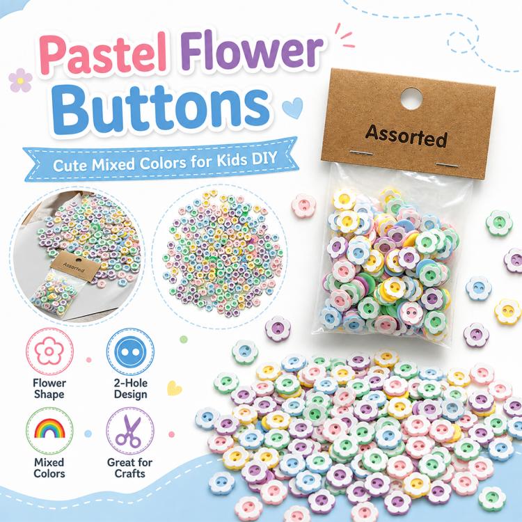 60 pezzi/confezione Bottoni in resina colorati a doppio strato da 12 mm con motivo a fiori di pruno Kit fai da te per bambini