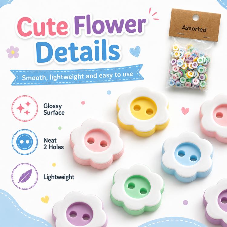 60 pezzi/confezione Bottoni in resina colorati a doppio strato da 12 mm con motivo a fiori di pruno Kit fai da te per bambini