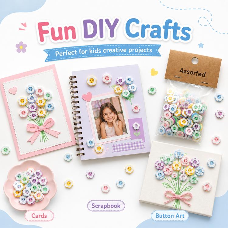 60 pezzi/confezione Bottoni in resina colorati a doppio strato da 12 mm con motivo a fiori di pruno Kit fai da te per bambini
