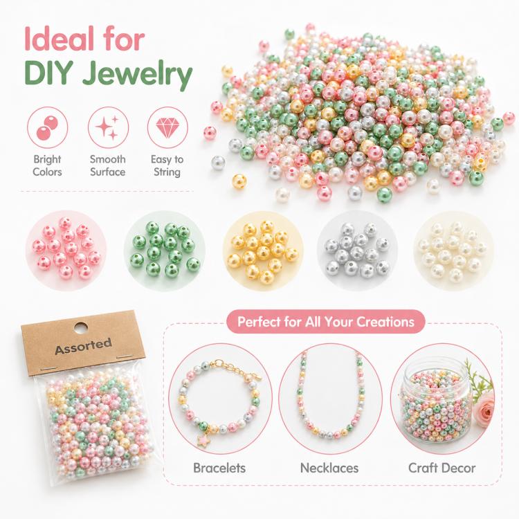 100 pezzi/confezione Perline colorate in plastica ABS per braccialetti fai da te, 6mm + 8mm Colorful, 6mm White, 6mm Colorful, 8mm Colorful