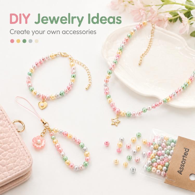 100 pezzi/confezione Perline colorate in plastica ABS per braccialetti fai da te, 6mm + 8mm Colorful, 6mm White, 6mm Colorful, 8mm Colorful