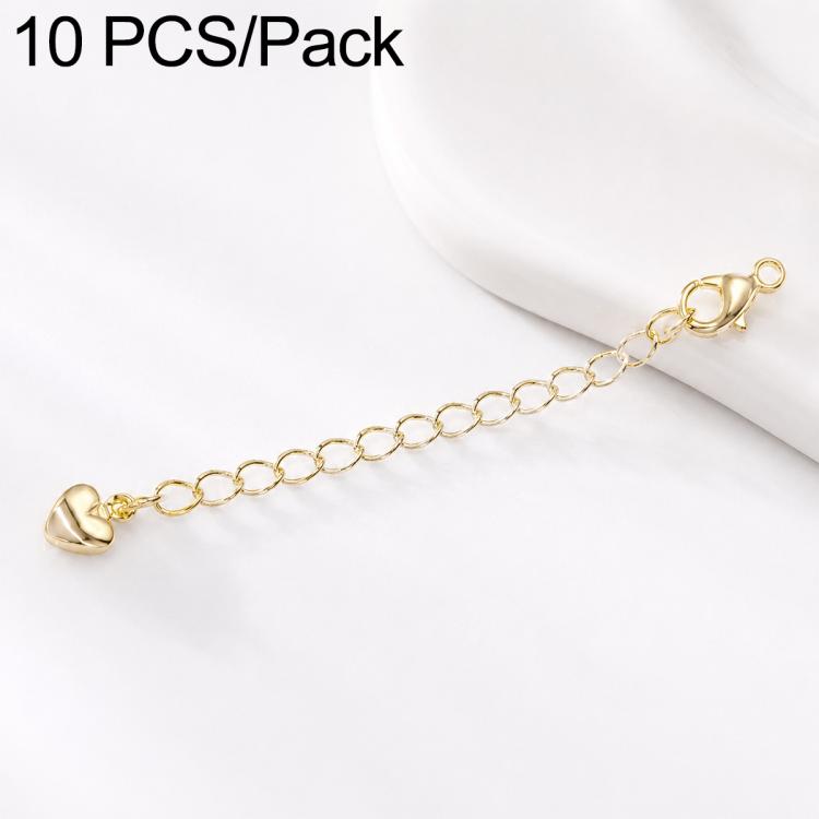 Confezione da 10 pezzi di catenelle di prolunga con moschettone in rame placcato oro per la creazione di collane e bracciali fai da te., 3D Heart, Crooked Heart Clasp S925