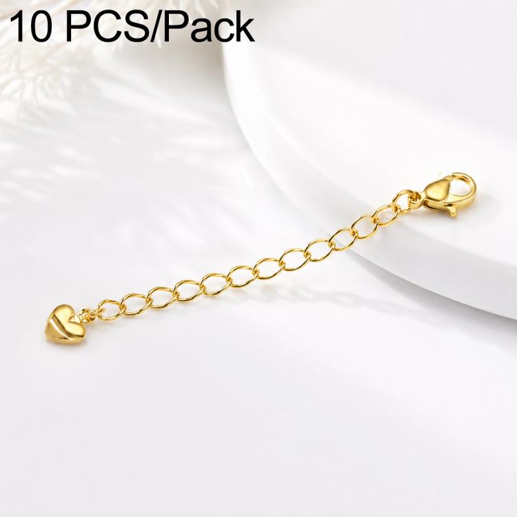 Confezione da 10 pezzi di catenelle di prolunga con moschettone in rame placcato oro per la creazione di collane e bracciali fai da te., 3D Heart, Crooked Heart Clasp S925