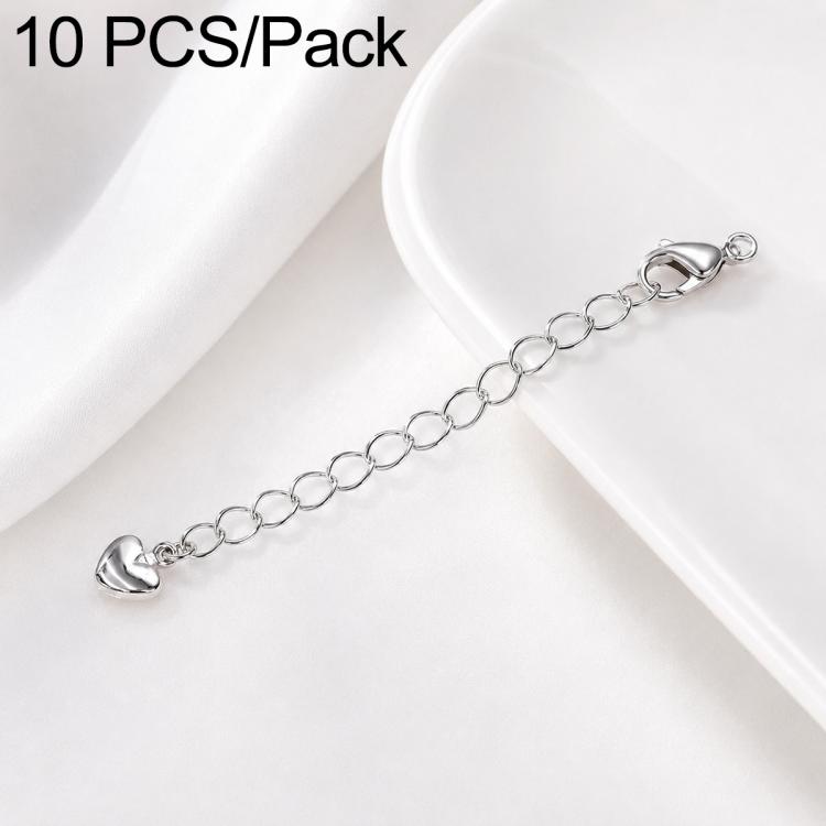 Confezione da 10 pezzi di catenelle di prolunga con moschettone in rame placcato oro per la creazione di collane e bracciali fai da te., 3D Heart, Crooked Heart Clasp S925