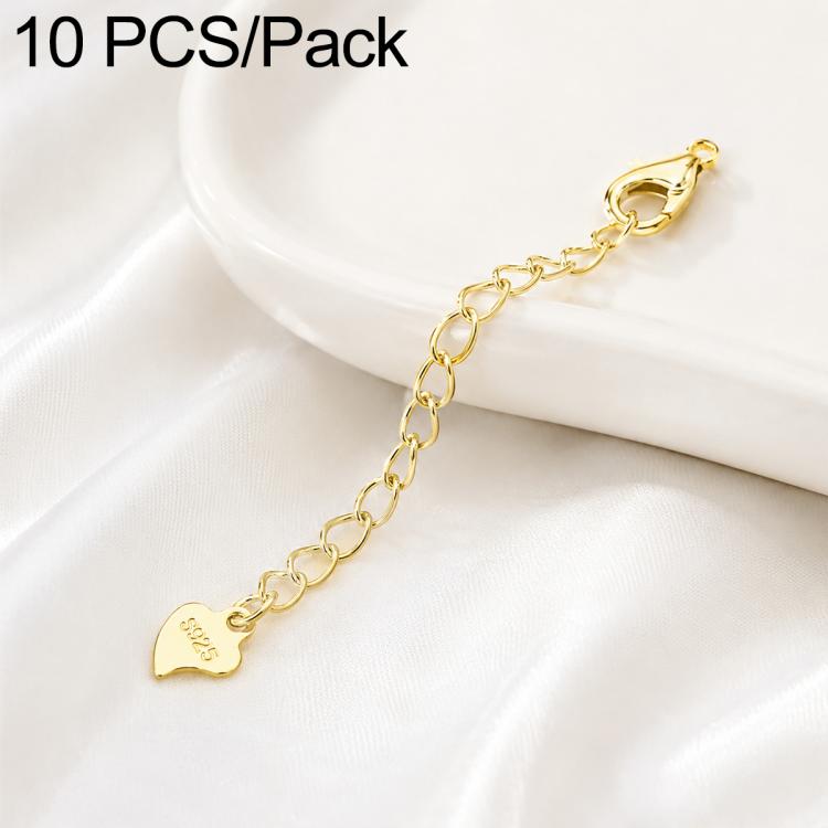 Confezione da 10 pezzi di catenelle di prolunga con moschettone in rame placcato oro per la creazione di collane e bracciali fai da te., 3D Heart, Crooked Heart Clasp S925