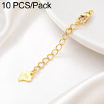 Confezione da 10 pezzi di catenelle di prolunga con moschettone in rame placcato oro per la creazione di collane e bracciali fai da te., 3D Heart, Crooked Heart Clasp S925