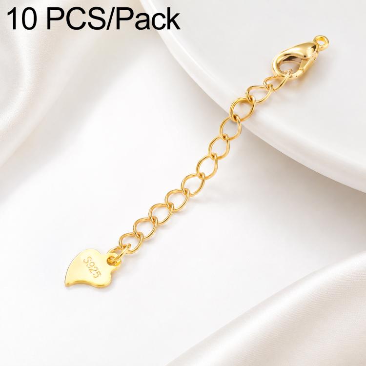 Confezione da 10 pezzi di catenelle di prolunga con moschettone in rame placcato oro per la creazione di collane e bracciali fai da te., 3D Heart, Crooked Heart Clasp S925