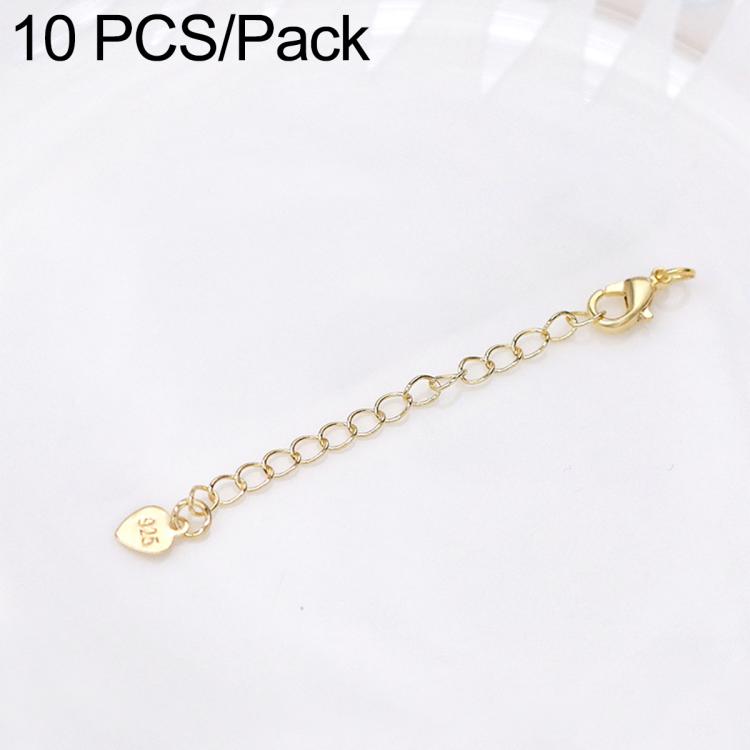 Confezione da 10 pezzi di catenelle di prolunga con moschettone in rame placcato oro per la creazione di collane e bracciali fai da te., Heart Charm Stamped 925