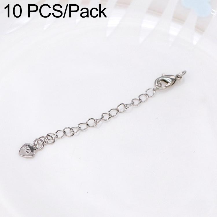 Confezione da 10 pezzi di catenelle di prolunga con moschettone in rame placcato oro per la creazione di collane e bracciali fai da te., Heart Charm Stamped 925