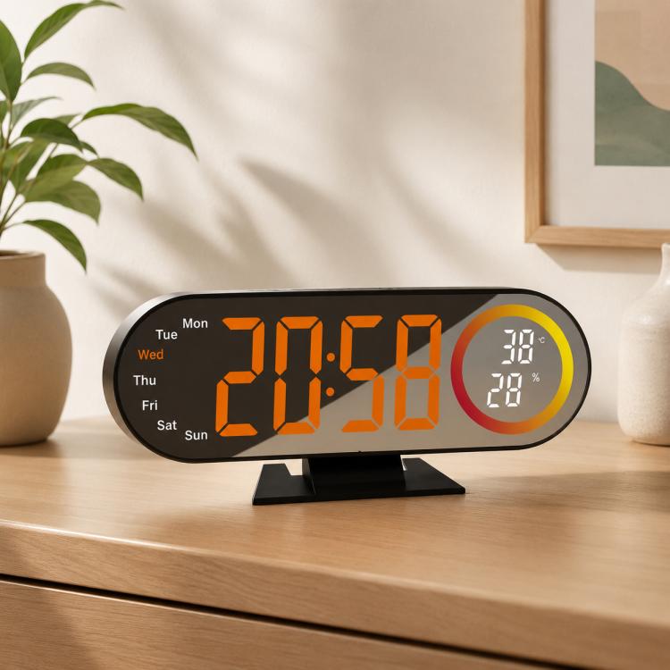 Orologio digitale da tavolo DS-3827LW con display a LED colorato e specchio elettronico.