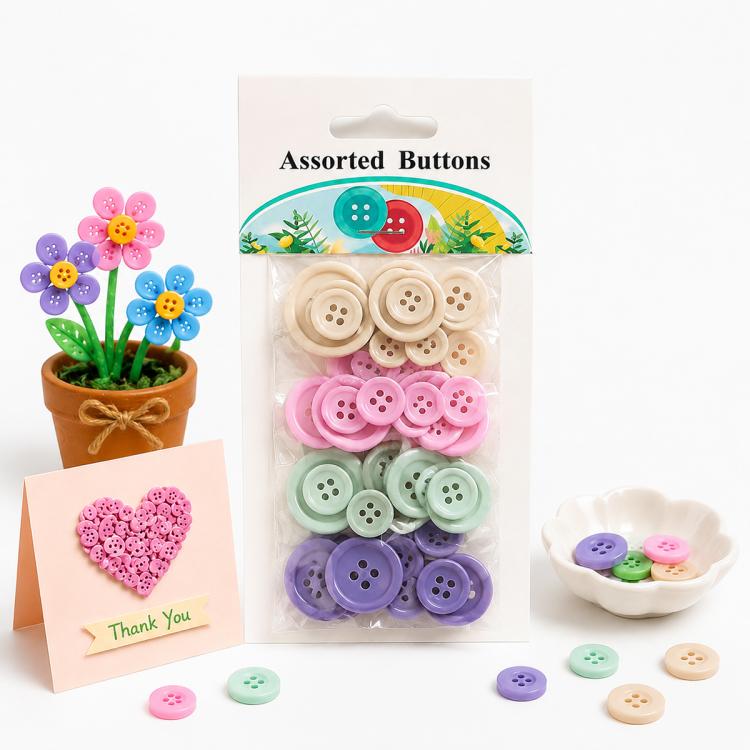 40 pezzi/confezione Bottoni in resina colorati a quattro fori con bordo stretto e largo per cucito fai da te di abbigliamento