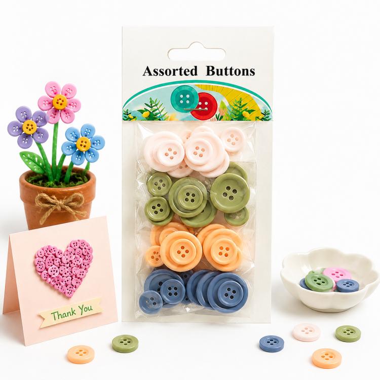 40 pezzi/confezione Bottoni in resina colorati a quattro fori con bordo stretto e largo per cucito fai da te di abbigliamento