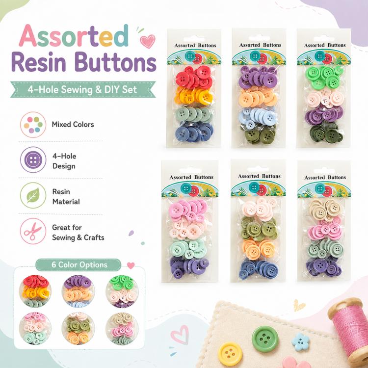 40 pezzi/confezione Bottoni in resina colorati a quattro fori con bordo stretto e largo per cucito fai da te di abbigliamento