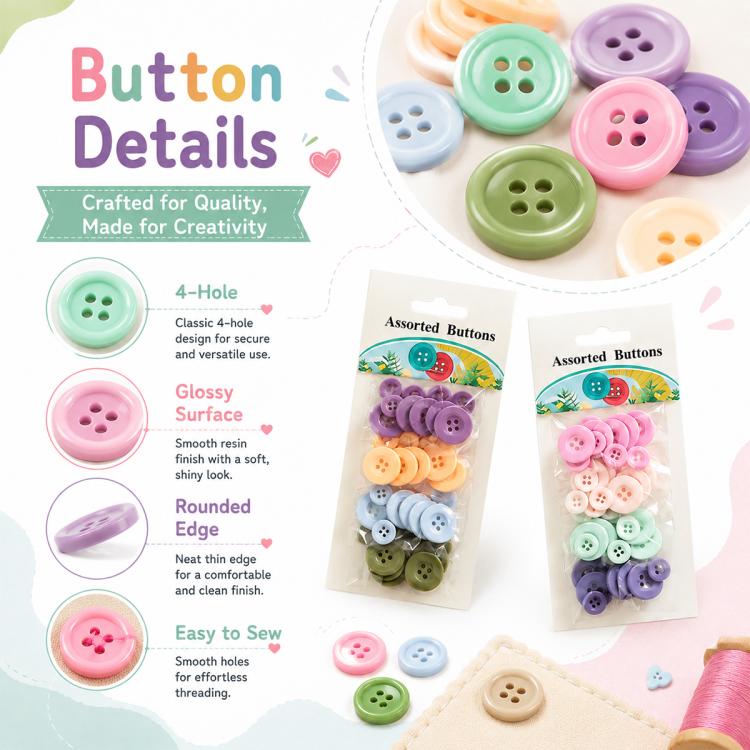 40 pezzi/confezione Bottoni in resina colorati a quattro fori con bordo stretto e largo per cucito fai da te di abbigliamento