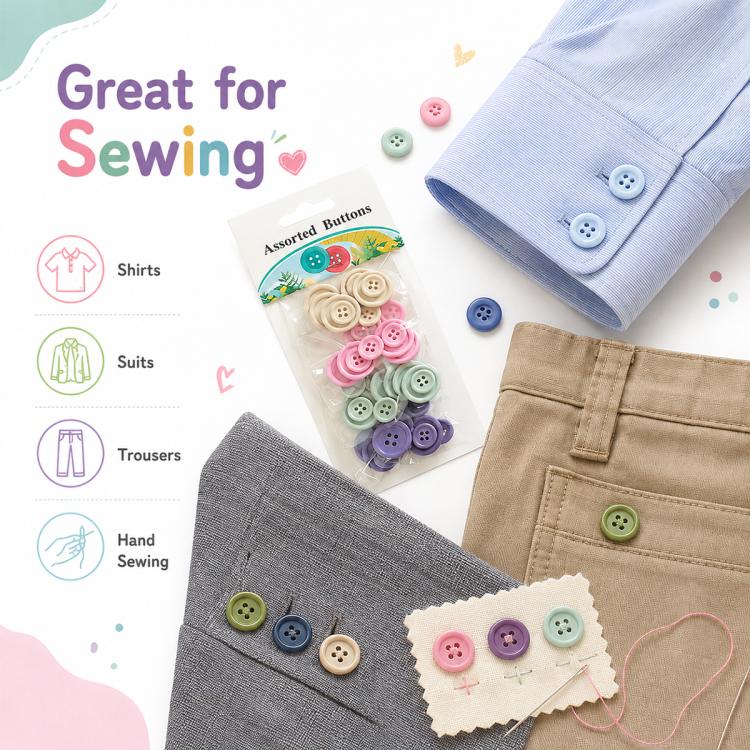 40 pezzi/confezione Bottoni in resina colorati a quattro fori con bordo stretto e largo per cucito fai da te di abbigliamento