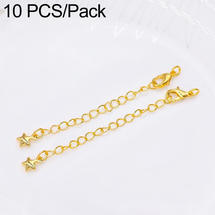 Confezione da 10 pezzi di catenelle di prolunga con moschettone in rame placcato oro per la creazione di collane e bracciali fai da te., 3D Rose Flower, 3D Round Head Water Drop, 3D Five-Pointed Star, Rippled Heart, Rippled Plum Blossom, Rippled Leaf  ...