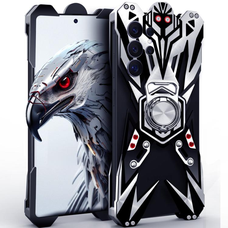 Custodia per telefono cava in lega di alluminio con design Mecha e supporto girevole., For Galaxy S26+ 5G, For Galaxy S26 Ultra 5G, For Galaxy S26 5G, For Galaxy S25 FE 5G, For Galaxy S25 Edge 5G, For Galaxy S25 5G, For Galaxy S25+ 5G                  ...