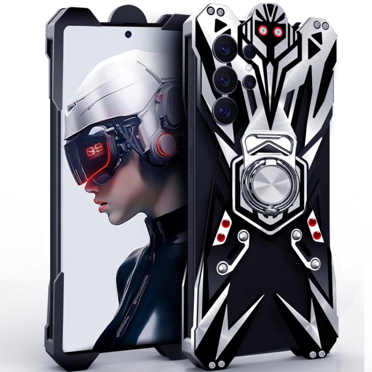 Custodia per telefono cava in lega di alluminio con design Mecha e supporto girevole., For Galaxy S26+ 5G, For Galaxy S26 Ultra 5G, For Galaxy S26 5G, For Galaxy S25 FE 5G, For Galaxy S25 Edge 5G, For Galaxy S25 5G, For Galaxy S25+ 5G                  ...