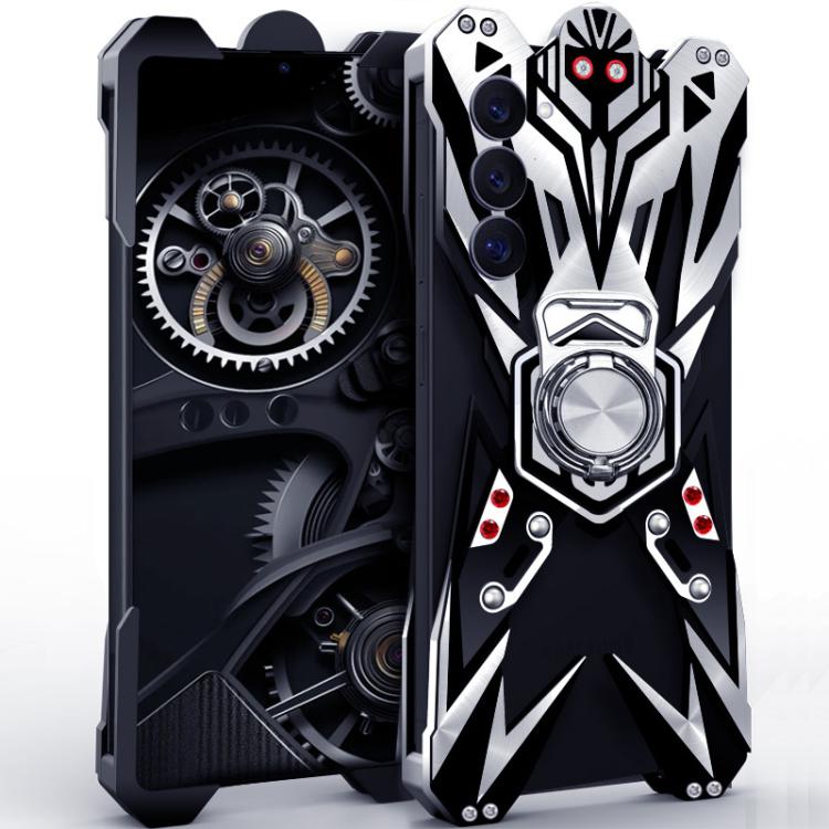 Custodia per telefono cava in lega di alluminio con design Mecha e supporto girevole., For Galaxy S26+ 5G, For Galaxy S26 Ultra 5G, For Galaxy S26 5G, For Galaxy S25 FE 5G, For Galaxy S25 Edge 5G, For Galaxy S25 5G, For Galaxy S25+ 5G                  ...