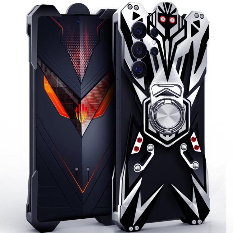 Custodia per telefono cava in lega di alluminio con design Mecha e supporto girevole., For Galaxy S26+ 5G, For Galaxy S26 Ultra 5G, For Galaxy S26 5G, For Galaxy S25 FE 5G, For Galaxy S25 Edge 5G, For Galaxy S25 5G, For Galaxy S25+ 5G                  ...