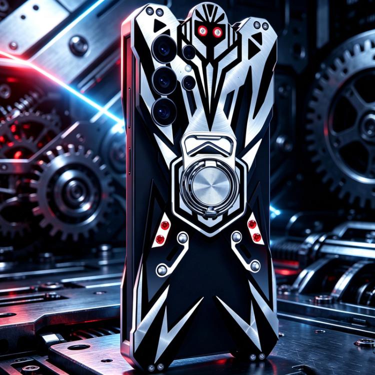 Custodia per telefono cava in lega di alluminio con design Mecha e supporto girevole., For Galaxy S26+ 5G, For Galaxy S26 Ultra 5G, For Galaxy S26 5G, For Galaxy S25 FE 5G, For Galaxy S25 Edge 5G, For Galaxy S25 5G, For Galaxy S25+ 5G                  ...