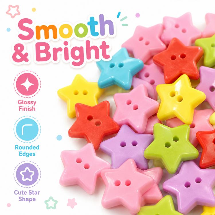 50 pezzi/confezione Bottoni a stella in resina di colori misti da 1,5 cm Kit fai da te per lavori creativi per bambini,